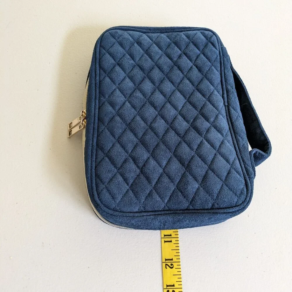 Quilted Navy Blue Travel Jewelry Organizer Case Zip Pouch Padded Storage Bag - Picture 10 of 12